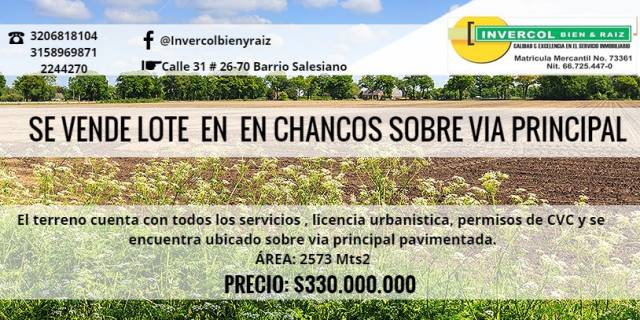 SE VENDE LOTE EN CHANCOS SOBRE VÍA PRINCIPAL