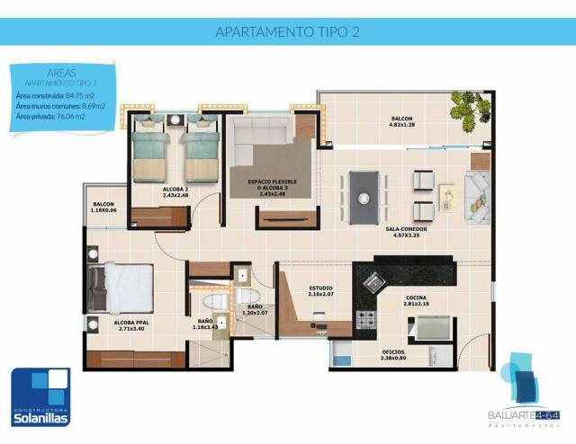 Venta de Apartamento en Unidad Baluarte 4-64 barrio La Flora