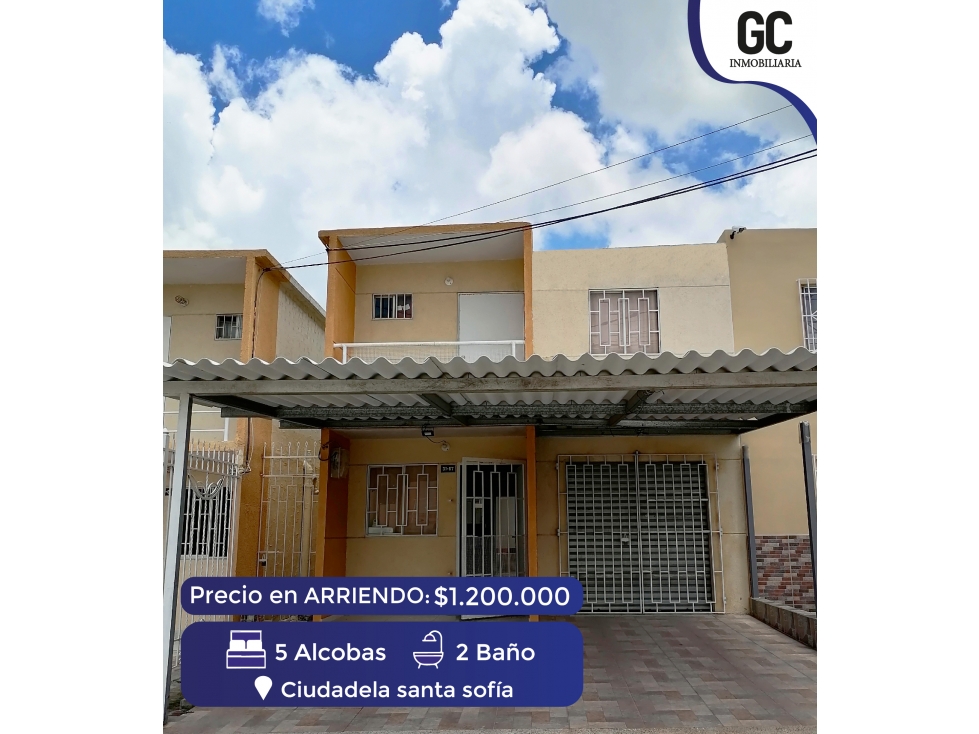 Casa en arriendo / ciudadela santa sofía, sabanagrande