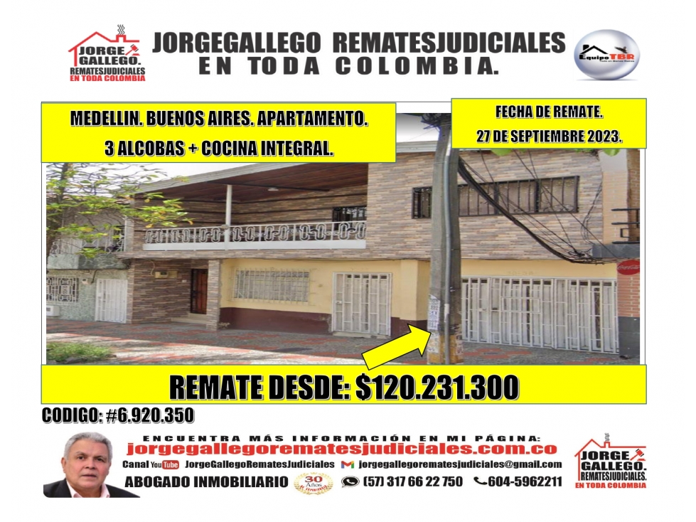 Remate. Medellin. Buenos aires. Apartamento. 3 alcobas.