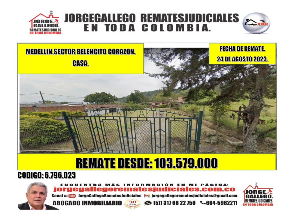 Remate. Medellin. Belencito Corazon. Casa