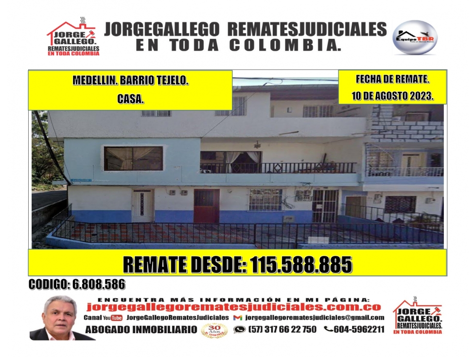 Remate. Medellin. Barrio Tejelo. Casa