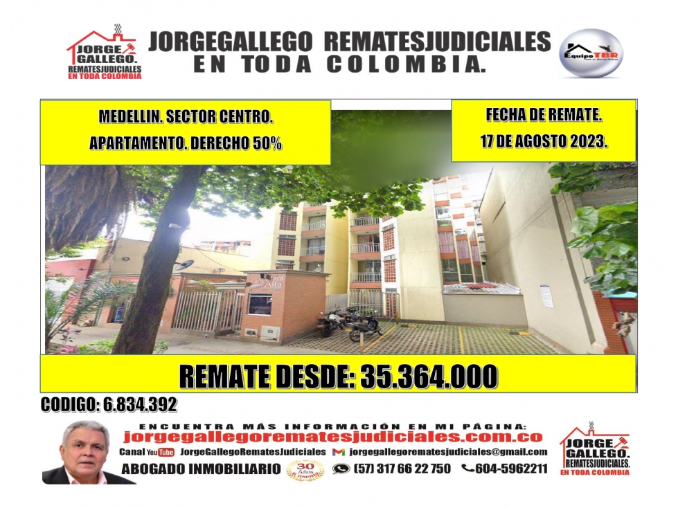 Remate. Derecho 50%. Medellín. Sector Centro. Apartamento