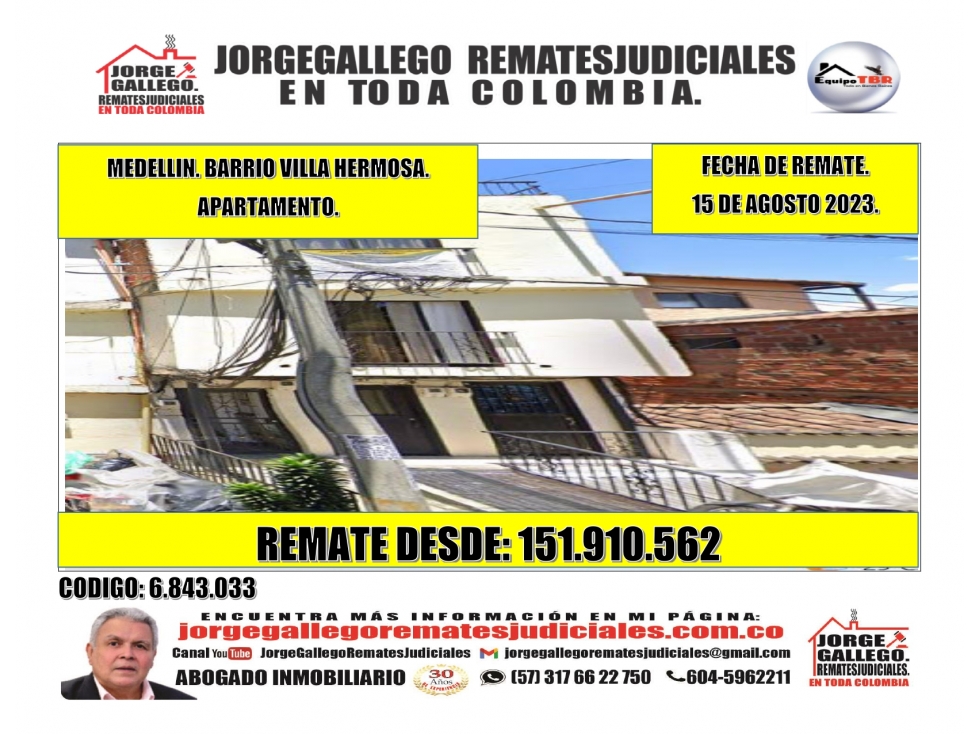 Remate. Medellin. Villa Hermosa. Apartamento